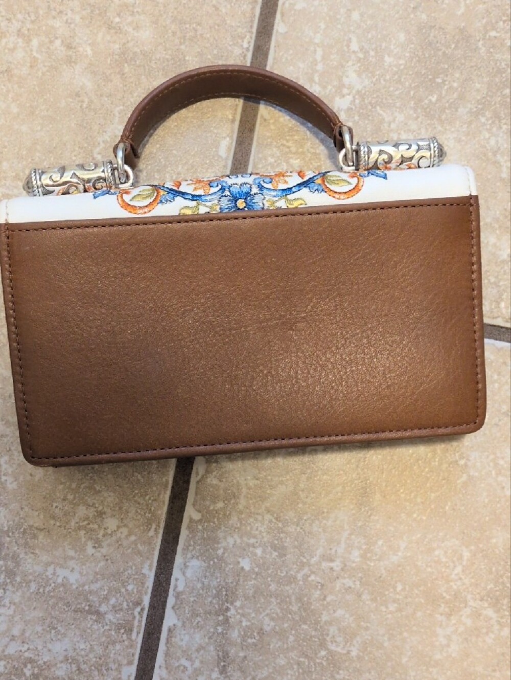 Brighton Embroidered Floral White Top-Handle Bag - Blue & Orange - Picture 3 of 5